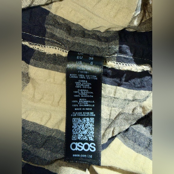 ASOS Plaid Tie-Shoulder Mini Dress Black and Tan Oversized Woman’s size 6 - Picture 10 of 12